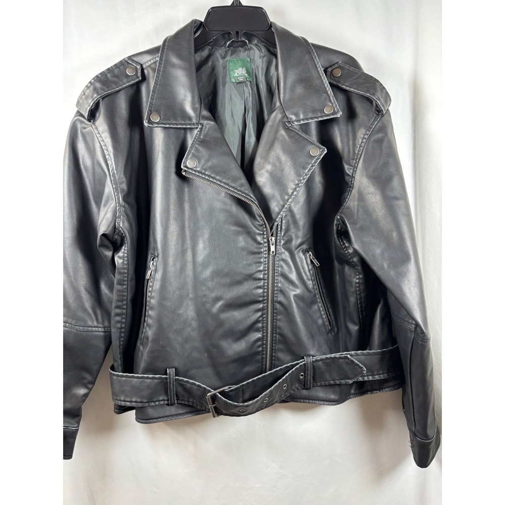 Wild Fable Womens XXL Black Faux Leather Moto Biker Jacket Asymmetrical Zip Up